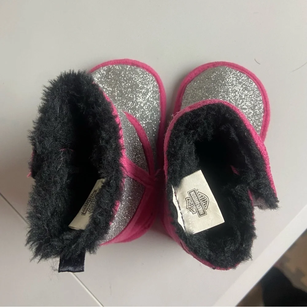 Harley Davidson Infant Rebel Girls Size 2 Slipper Boots Sparkly Crib Shoes